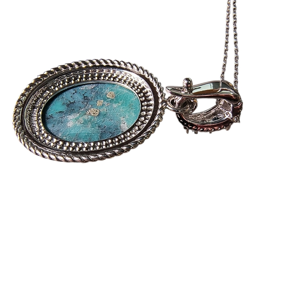 Large Campo Frio Turquoise & Blue Topaz Enhancer Necklace In Sterling Silver - Picture 9 of 11